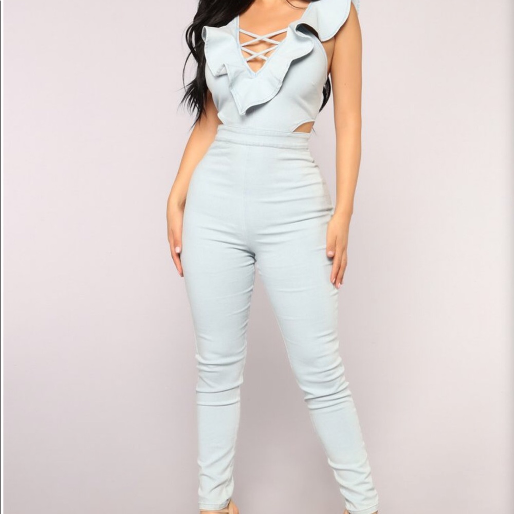 Fashion nova light wash jumpsuit